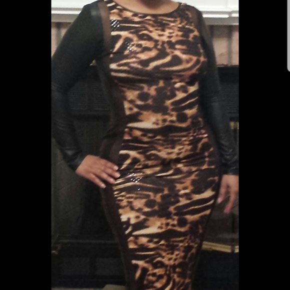 Faux Leather Leopard Dress - Picture 3 of 3